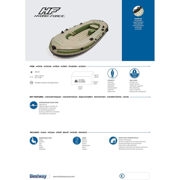 Bestway Schlauchboot HYDRO-FORCE Set ''Voyager 500'' für 3 Personen beige-grün – Bild 14