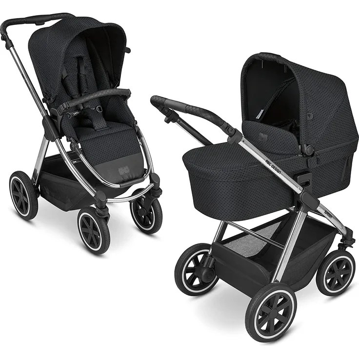 ABC Design 'Samba' Kombikinderwagen 2 in 1 Set Diamond Kollektion Black Dots inkl. Sitz, Babywanne, Fußsack, Wickeltasche