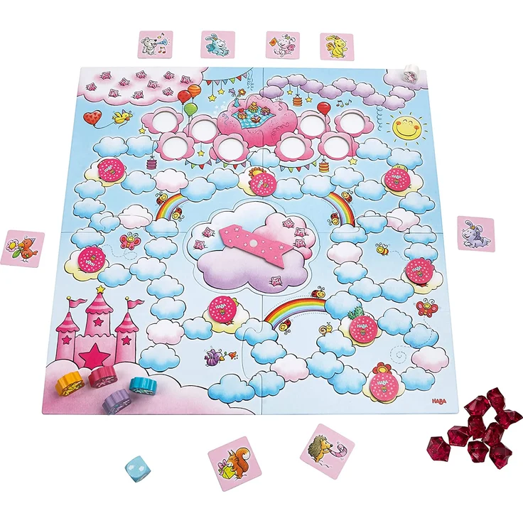 Haba 302767 Einhorn Glitzerglück - eine Party für Rosalie,  bezauberndes kooperatives Lauf- und Sammelspiel für 2 - 4 Spieler von 4 - 99 Jahren, mit einfachen Regeln für schnellen Spielspaß – Bild 3
