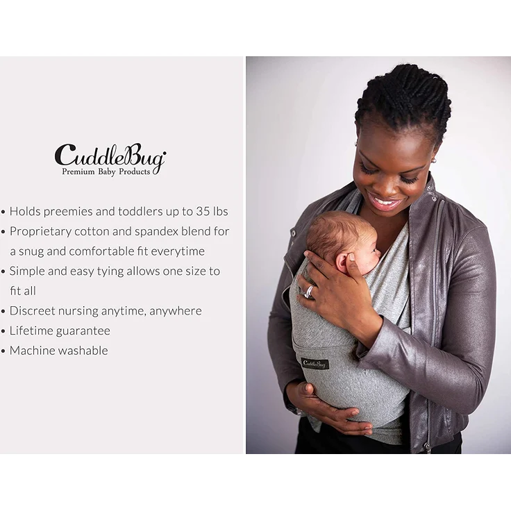 CuddleBug Tragetuch Baby Neugeborene - Elastisches Babytrage Neugeborene ab Geburt & Kleinkinder bis 16Kg - Einfach zu binden (Grau/Grey) – Bild 4