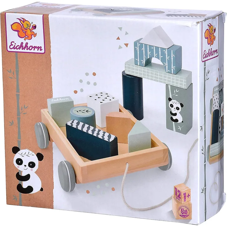 Eichhorn - Bauwagen mit 11 Bausteinen, Nachziehspielzeug, 12 teilig, 18x17,5 cm groß, ab 1 Jahr