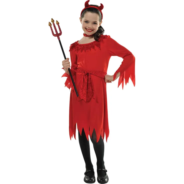Amscan 997486 - Kinderkostüm Kleiner Teufel, Kleid, Gürtel, Halskette, Teufelshörner, Little Devil, Mottoparty, Karneval, Halloween