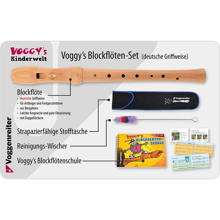 Voggy's Blockflöten-Set (dt. GW): Ahornflöte, Tasche, Wischer + Buch im Karton – Bild 2