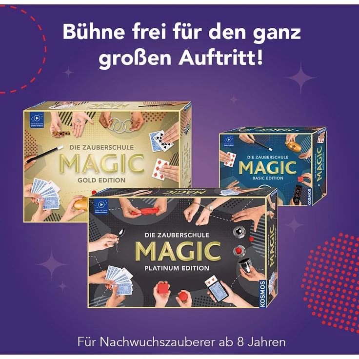 KOSMOS Die Zauberschule MAGIC Platinum Edition, 180 Zauber-Tricks, viele magische Zauber-Utensilien, Zauberkasten für Kinder ab 8 Jahre, bebilderte Anleitung, Online-Erklär-Videos. für alle Level – Bild 5