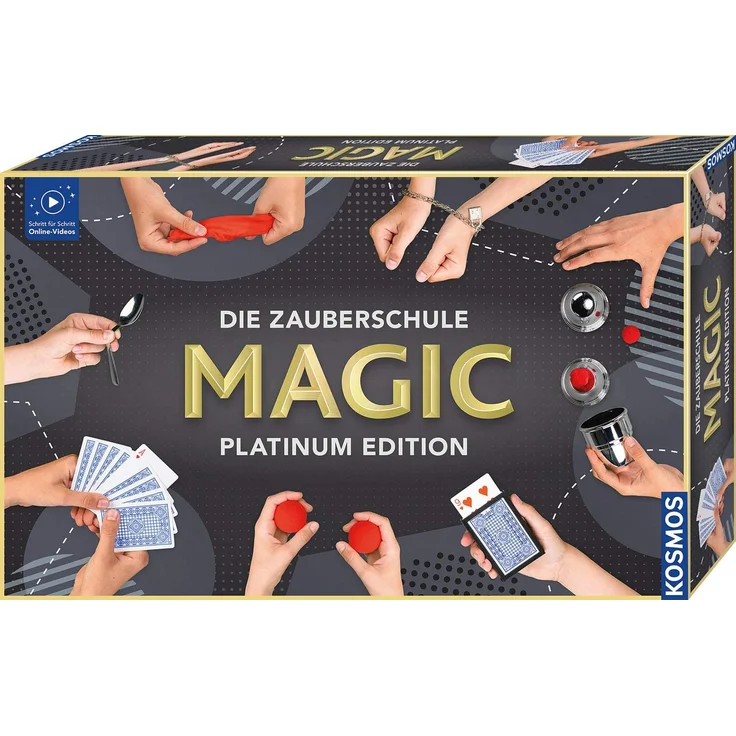 KOSMOS Die Zauberschule MAGIC Platinum Edition, 180 Zauber-Tricks, viele magische Zauber-Utensilien, Zauberkasten für Kinder ab 8 Jahre, bebilderte Anleitung, Online-Erklär-Videos. für alle Level – Bild 1