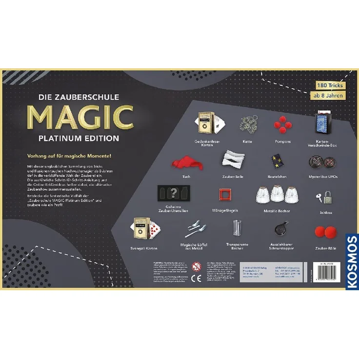 KOSMOS Die Zauberschule MAGIC Platinum Edition, 180 Zauber-Tricks, viele magische Zauber-Utensilien, Zauberkasten für Kinder ab 8 Jahre, bebilderte Anleitung, Online-Erklär-Videos. für alle Level – Bild 6