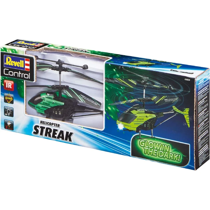 Revell Control 23829 RC Helicopter Streak, Hubschrauber mit 2-Kanal IR-Fernsteuerung, Indoor, mit Glow-in-The-Dark Effekt Ferngesteuerter Heli, Grün/Schwarz – Bild 11