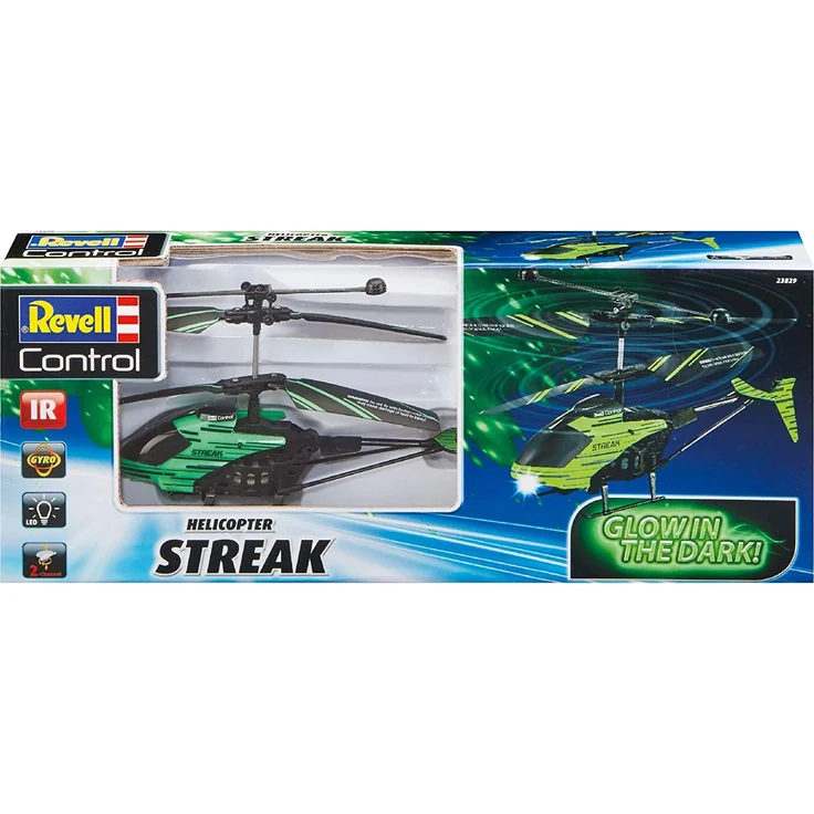 Revell Control 23829 RC Helicopter Streak, Hubschrauber mit 2-Kanal IR-Fernsteuerung, Indoor, mit Glow-in-The-Dark Effekt Ferngesteuerter Heli, Grün/Schwarz – Bild 2