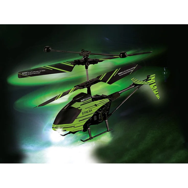 Revell Control 23829 RC Helicopter Streak, Hubschrauber mit 2-Kanal IR-Fernsteuerung, Indoor, mit Glow-in-The-Dark Effekt Ferngesteuerter Heli, Grün/Schwarz – Bild 7