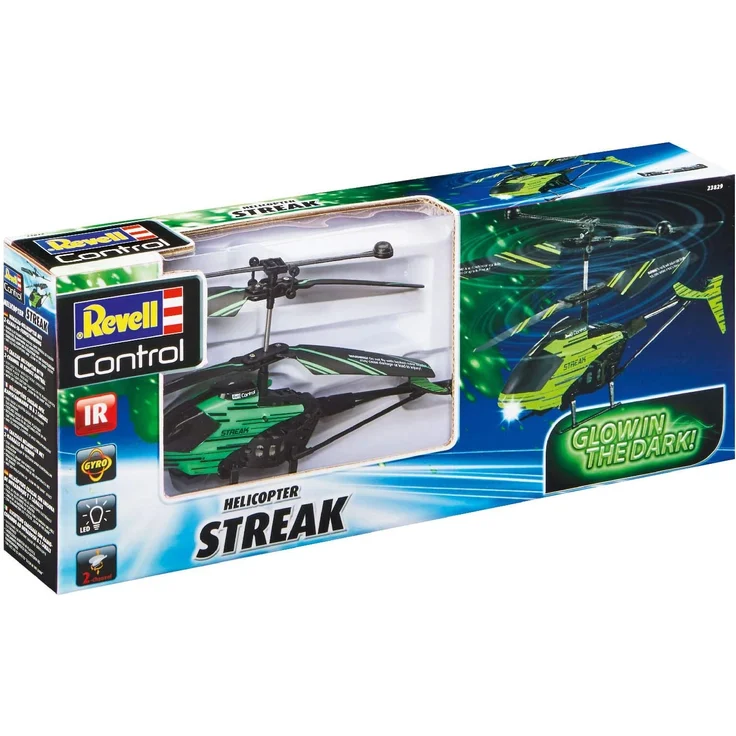 Revell Control 23829 RC Helicopter Streak, Hubschrauber mit 2-Kanal IR-Fernsteuerung, Indoor, mit Glow-in-The-Dark Effekt Ferngesteuerter Heli, Grün/Schwarz – Bild 10
