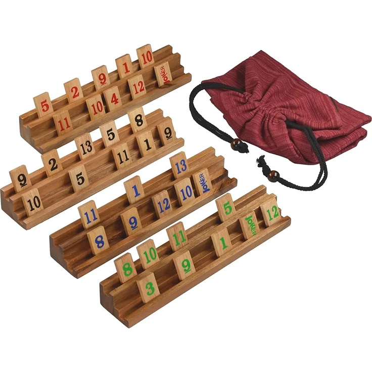 Rummy Okey für 2 bis 4 Spieler - 108 Spielsteine und 4 Halterungen im Stoffbeutel - Preisvergleich – Bild 1