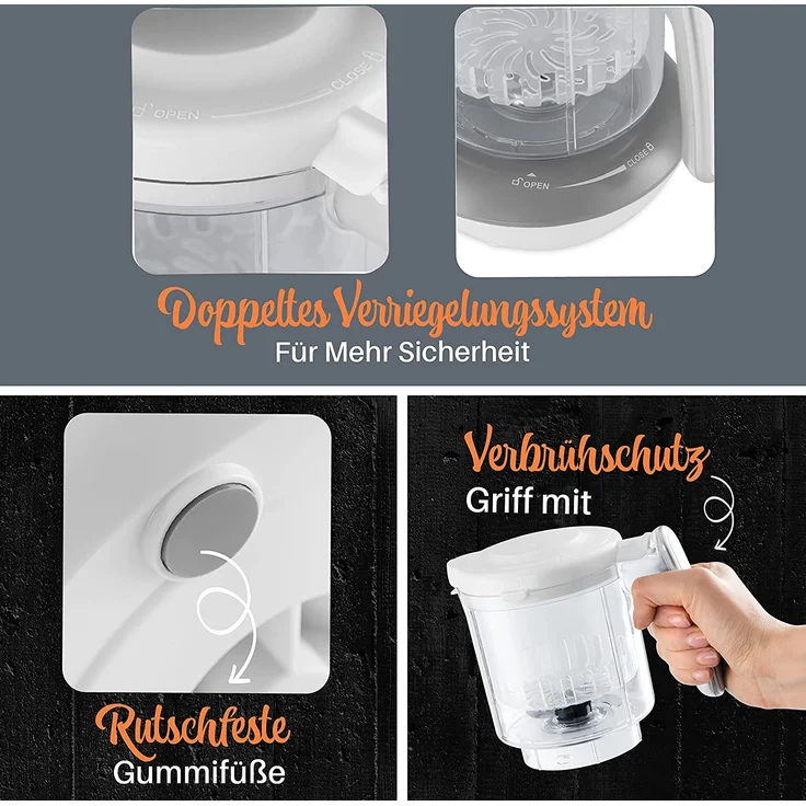 Sweety Fox - Multifunktions Babynahrungszubereiter 7-in-1 - Dampfgarer, Mixer, Pulse, Automatische Reinigungsfunktion, Sterilisiert, Gläschenwärmer, Auftaufunktion - Breikocher Multifunktion – Bild 8