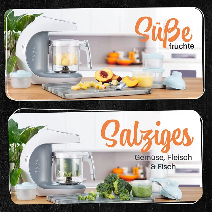 Sweety Fox - Multifunktions Babynahrungszubereiter 7-in-1 - Dampfgarer, Mixer, Pulse, Automatische Reinigungsfunktion, Sterilisiert, Gläschenwärmer, Auftaufunktion - Breikocher Multifunktion – Bild 6