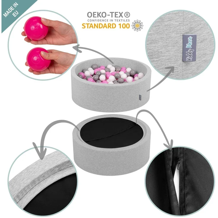 KiddyMoon Bällebad 90X30cm/200 Bälle ∅ 7Cm Bällepool Mit Bunten Bällen Für Babys Kinder Rund, Hellgrau:Perle-Grau-Pink – Bild 5
