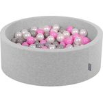 KiddyMoon Bällebad 90X30cm/200 Bälle ∅ 7Cm Bällepool Mit Bunten Bällen Für Babys Kinder Rund, Hellgrau:Perle-Grau-Pink