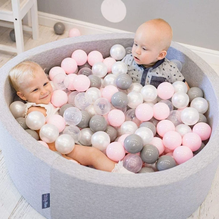 KiddyMoon Bällebad 90X30cm/200 Bälle ∅ 7Cm Bällepool Mit Bunten Bällen Für Babys Kinder Rund, Hellgrau:Perle-Grau-Pink – Bild 3