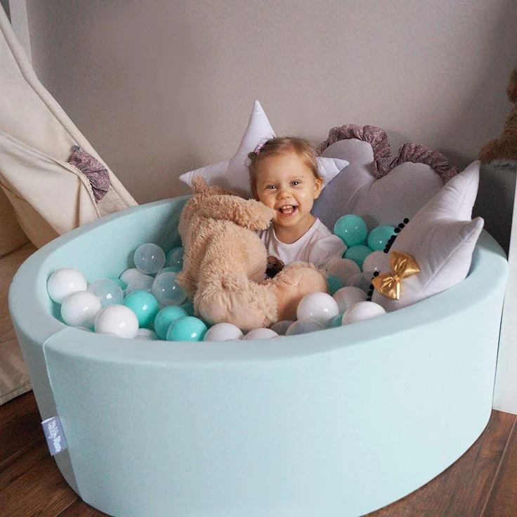 KiddyMoon Bällebad 90X30cm/200 Bälle ∅ 7Cm Bällepool Mit Bunten Bällen Für Babys Kinder Rund, Hellgrau:Perle-Grau-Pink – Bild 7