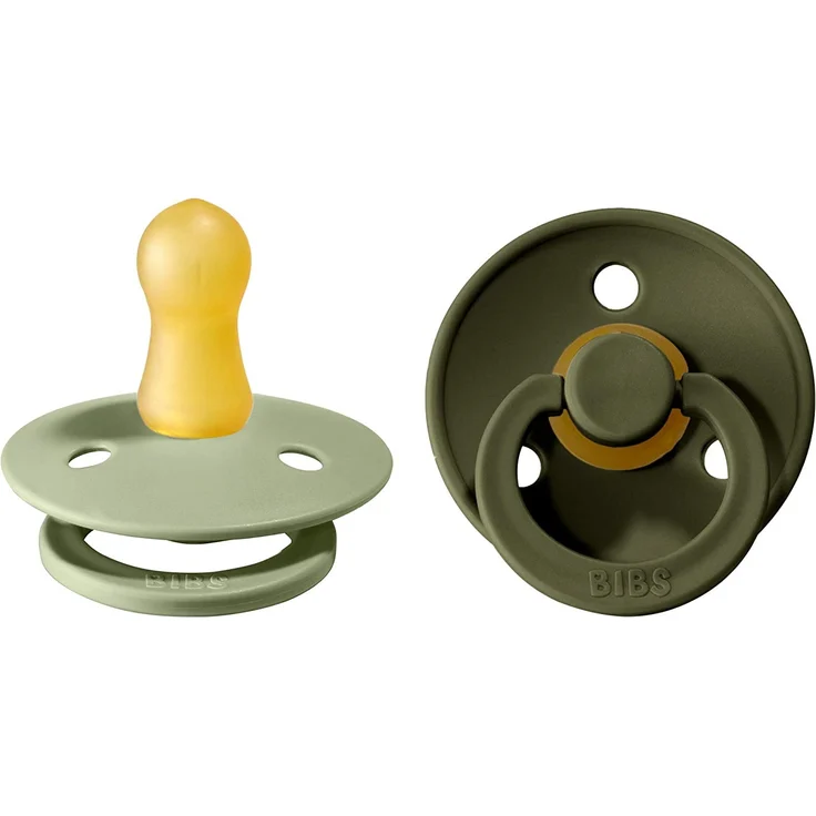 BIBS Colour Schnuller 2er Pack | BPA-frei | Kirschform Nippel | Naturkautschuk Hunter Green & Sage 0-6 Monate – Bild 1