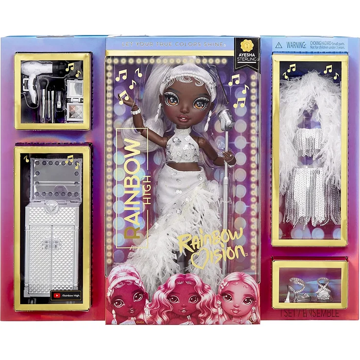 Rainbow High Rainbow Vision Divas - AYESHA STERLING - Silberne Modepuppe, Mix & Match Designer Outfits, Mikro, Accessoires und Make-Up Spielst - Für Kinder und Sammler ab 6 Jahren – Bild 1
