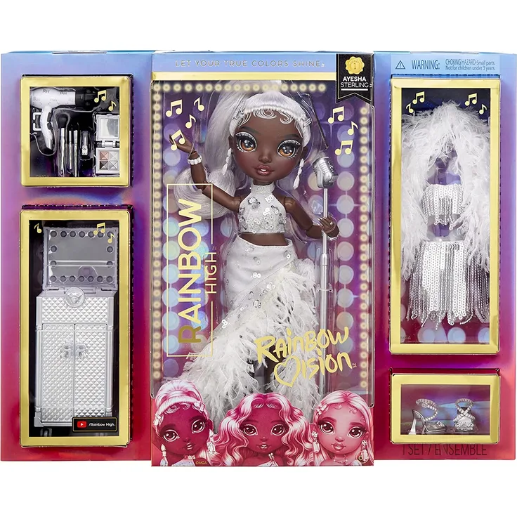 Rainbow High Rainbow Vision Divas - AYESHA STERLING - Silberne Modepuppe, Mix & Match Designer Outfits, Mikro, Accessoires und Make-Up Spielst - Für Kinder und Sammler ab 6 Jahren