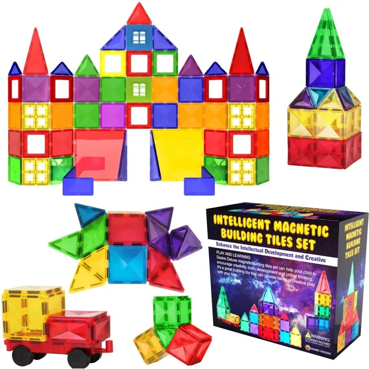Desire Deluxe Magnetische Bausteine Magnet Montessori Spielzeug für Kinder, Magnetbausteine für Jungen und Mädchen, 3 4 5 6 7 8 Jahre alt, 57pc Set