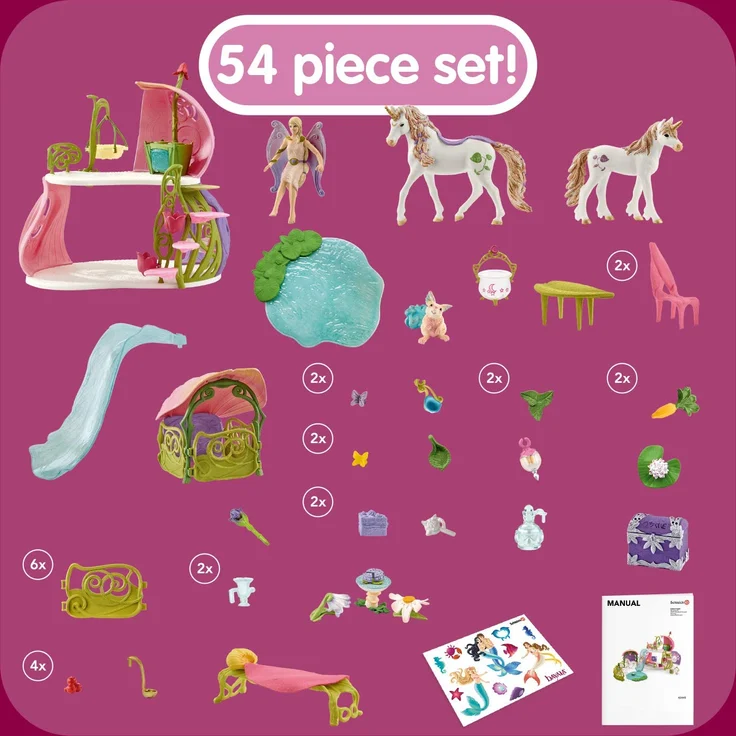 Schleich bayala 42445 'Glitzerndes Blütenhaus mit Einhörnern, See und Stall', ab 5 Jahren, 54 Teile – Bild 4