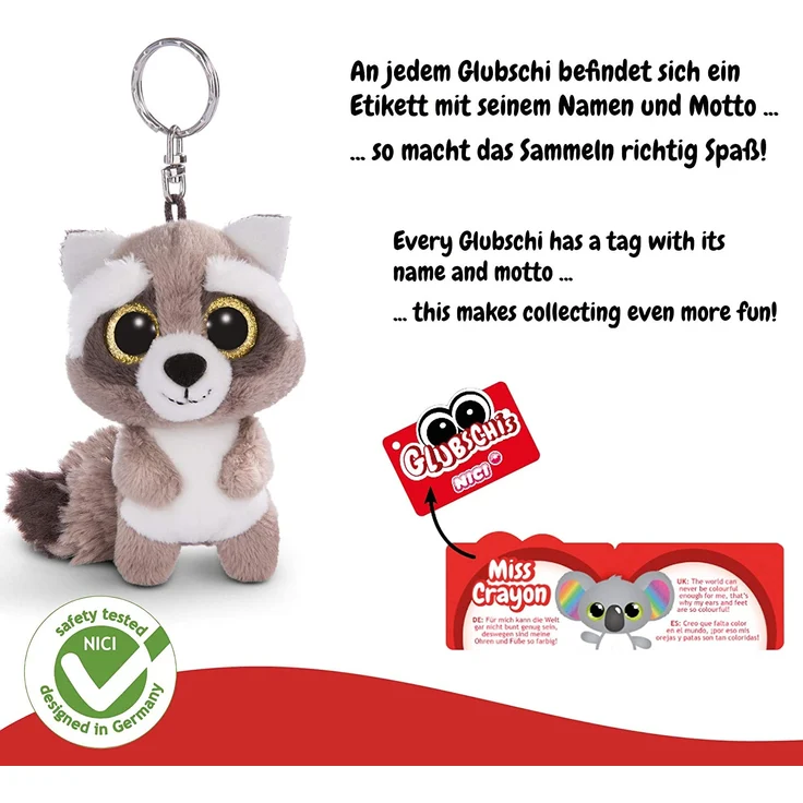 NICI Glubschis: Das Original – Glubschis Schlüsselanhänger Waschbär Clooney 9 cm – Waschbär Kuscheltieranhänger mit Schlüsselring für Schlüsselband, Schlüsselbund & Schlüsselhalter – 45550 – Bild 4