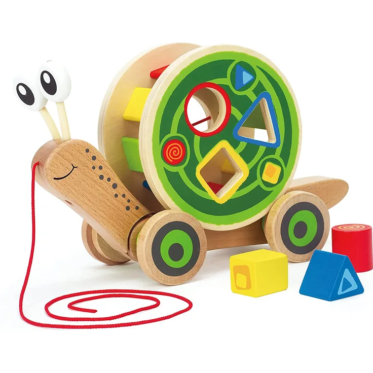 Hape Schnecke Ziehspielzeug |Preisgekrönt Kleinkind Schiebe- und Ziehspielzeug aus Holz mit abnehmbarem Schneckenhaus und buntem Formensortierer, lustiges Lernspielzeug für Kinder - Preisvergleich