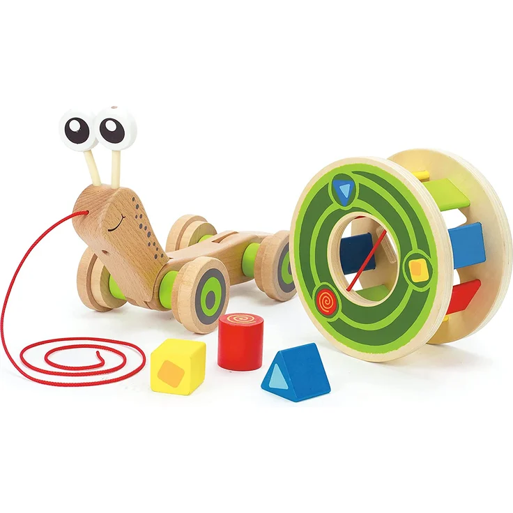 Hape Schnecke Ziehspielzeug |Preisgekrönt Kleinkind Schiebe- und Ziehspielzeug aus Holz mit abnehmbarem Schneckenhaus und buntem Formensortierer, lustiges Lernspielzeug für Kinder - Preisvergleich – Bild 4