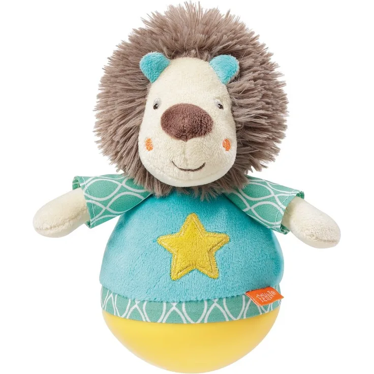 Fehn 066289 Stehauf-Löwe – Lustiges Spielzeug zum Greifen, Fühlen und Stupsen – Für Babys und Kleinkinder ab 0+ Monaten – Größe: 18 cm