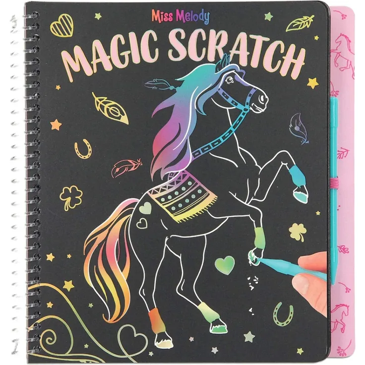 Depesche 11457 Miss Melody - Magic Scratch Book, Kratz-Buch mit tollen Pferde-Motiven zum Kratzen, magischer Farbverlauf, ca. 20 x 19 x 2 cm