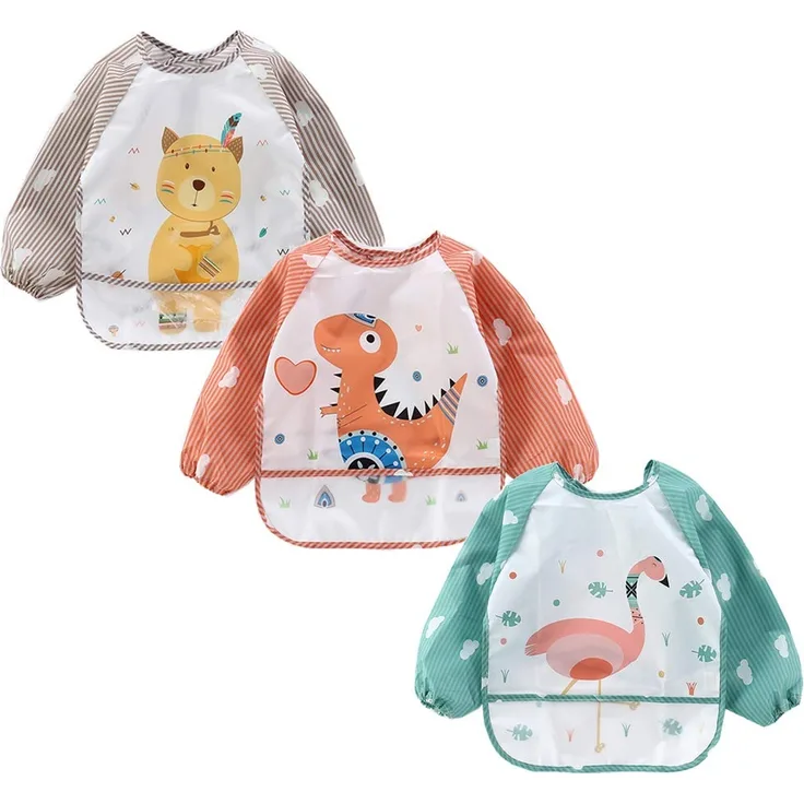 Yealoo 3pcs Wasserdicht Babylätzchen Ärmellätzchen abwaschbar Latz Nässeschutz 6-36 Monate