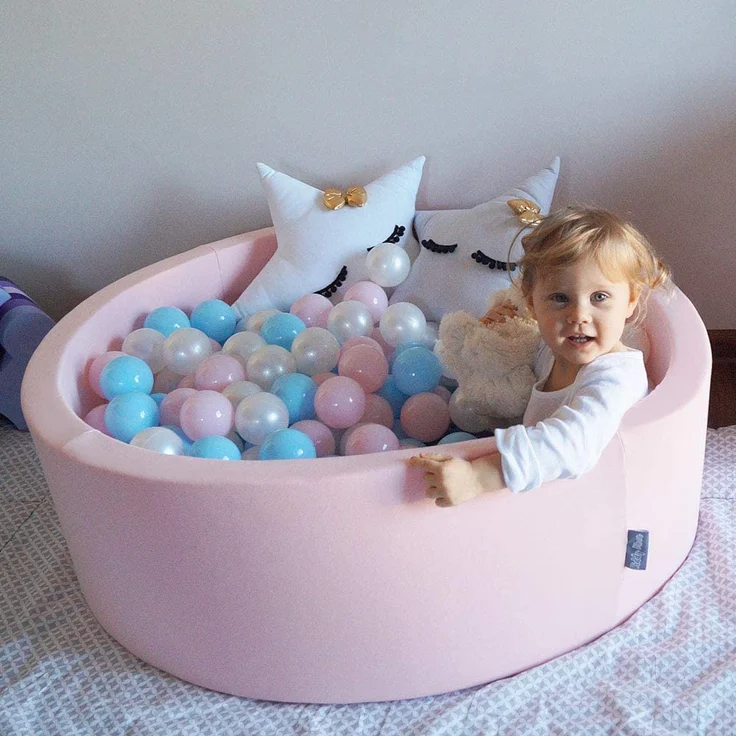 KiddyMoon Bällebad 90X30cm/200 Bälle ∅ 7Cm Bällepool Mit Bunten Bällen Für Babys Kinder Rund, Hellpink:Weiß/Grau/Rosa – Bild 8