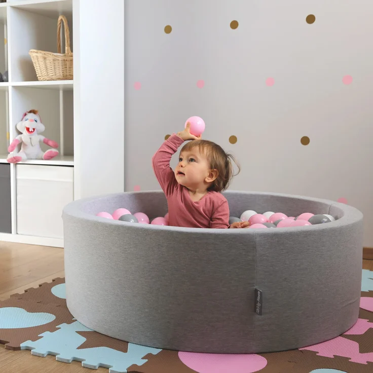 KiddyMoon Bällebad 90X30cm/200 Bälle ∅ 7Cm Bällepool Mit Bunten Bällen Für Babys Kinder Rund, Hellpink:Weiß/Grau/Rosa – Bild 7