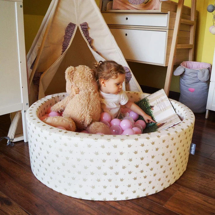 KiddyMoon Bällebad 90X30cm/200 Bälle ∅ 7Cm Bällepool Mit Bunten Bällen Für Babys Kinder Rund, Hellpink:Weiß/Grau/Rosa – Bild 9