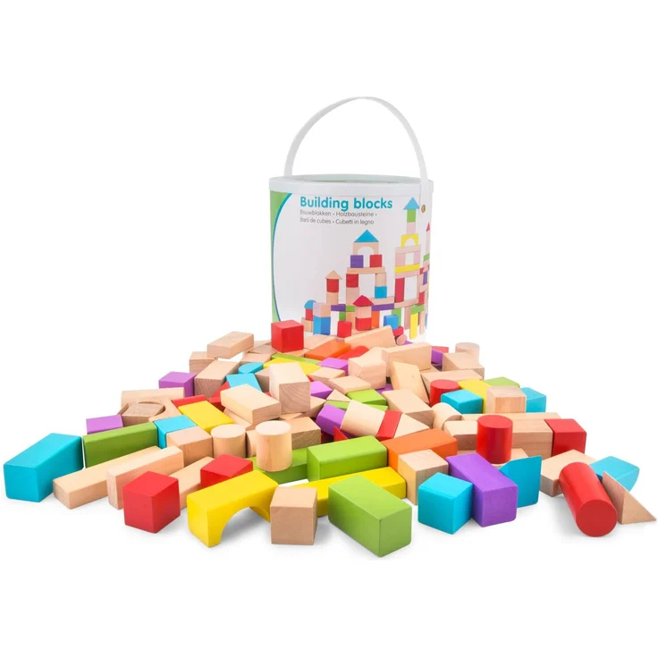 New Classic Toys - 10812 - Bunte Holzbausteine aus Kirschholz - 100 teiliges Set in Trommel mit Tragegriff – Bild 6
