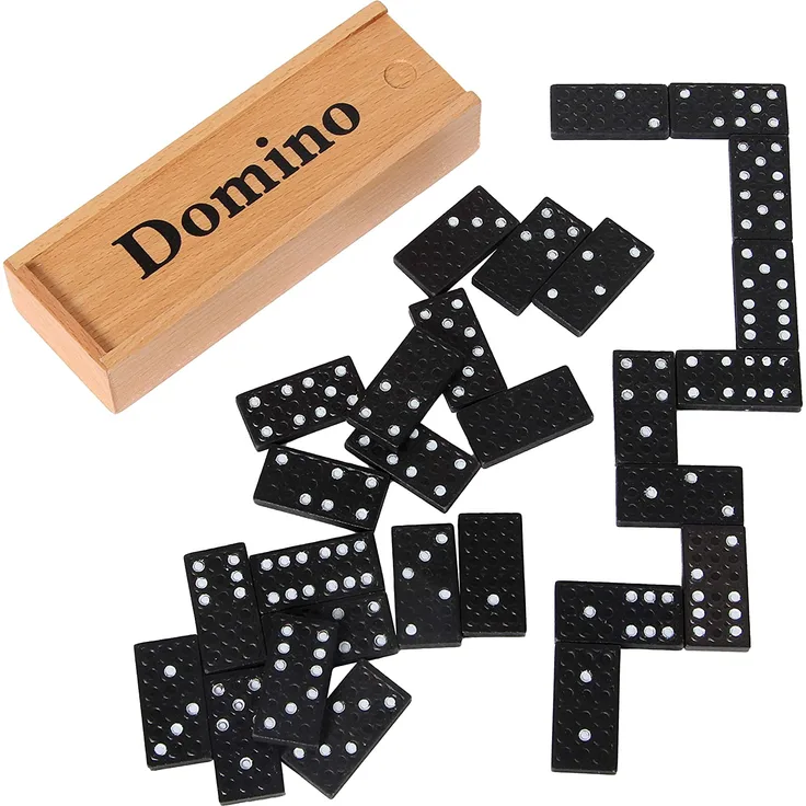 Bartl 101729 Domino Holzsteine in schöner Buchenholzkiste zur Aufbewahrung (28 Spielsteine 3,7 x 1,8 cm)