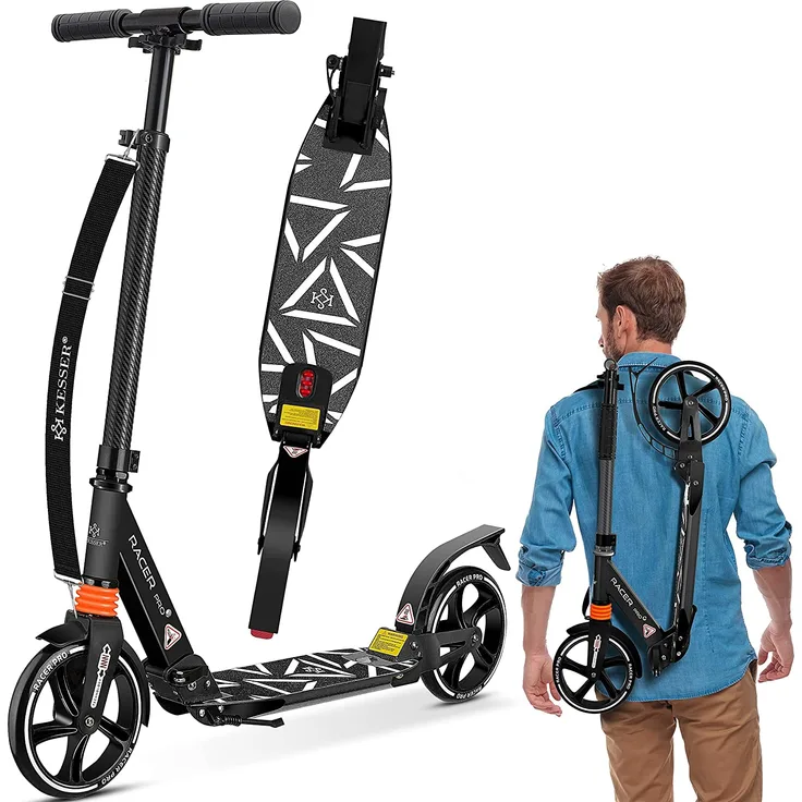 KESSER® Cityroller Scooter 205mm Räder PU Big Wheel - Pro-S Tretroller mit Doppel Federung, City-Roller Scooter klappbar und Höhenverstellbar, Roller Kickscooter für Erwachsene und Kinder Carbon