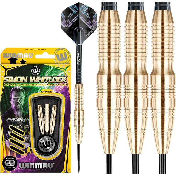 WINMAU Champions - Simon Whitlock Brass: 24g Profi Steeltip Dartpfeile Set mit Flights und Schäfte