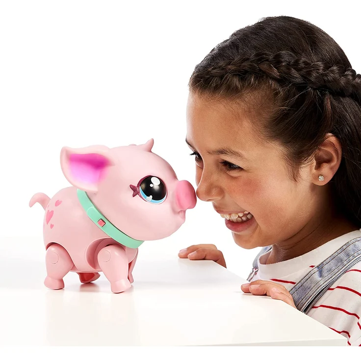 Little Live Pets 26366 My Pet Pig Piggly, weiches, interaktives rosa Schweinchen, das Laufen, tanzen und schnüffeln kann, über 25 Geräusche und Reaktionen, inklusive Futterflasche und Leine – Bild 7