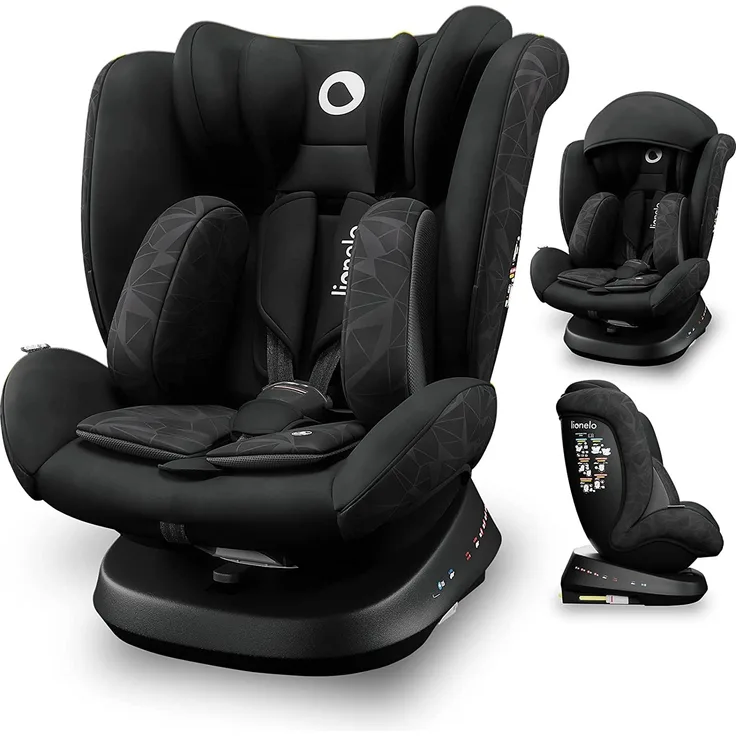 LIONELO Bastiaan ONE Kindersitz ab Geburt 0-36 kg Isofix Top Tether 360 Grad drehbar Rückwärts Vorwärts Seitenschutz 5-Punkt-Sicherheitsgurte Dri-Seat (Schwarz)