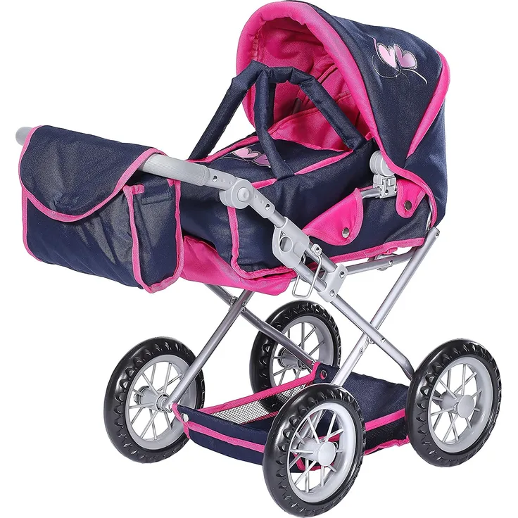 Puppenwagen Ruby - flying hearts blue pink