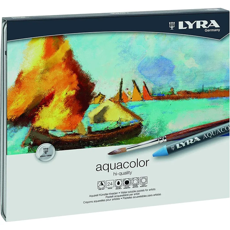 Lyra 5611240 - Aquacolor Wachsmalkreide, Metalletui 24 sortierte Farben
