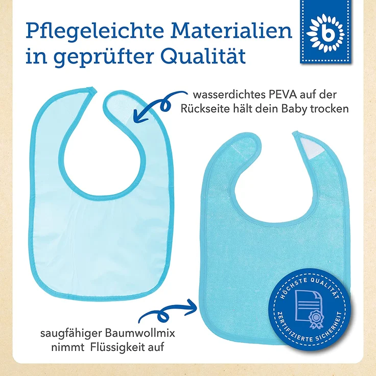 Bieco Baby Lätzchen, 4er Pack mit Klettverschluss in tollen Farben für Junge und Mädchen, Klettverschluss und doppelseitig mit außen Baumwolle, abwaschbar und wasserdicht, Kinderlätzchen – Bild 6