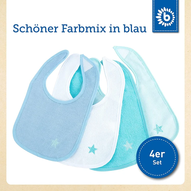 Bieco Baby Lätzchen, 4er Pack mit Klettverschluss in tollen Farben für Junge und Mädchen, Klettverschluss und doppelseitig mit außen Baumwolle, abwaschbar und wasserdicht, Kinderlätzchen – Bild 5