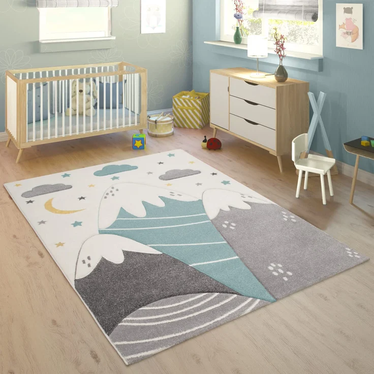 Kinderteppich »Cosmo 707«, Paco Home, rechteckig, Höhe 13 mm, 3D-Design, niedliches Motiv Berge & Sterne, Pastell-Farben, Kinderzimmer – Bild 1