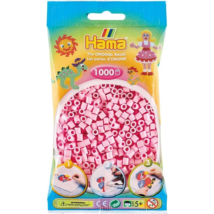 Hama Perlen 207-95 Bügelperlen Beutel mit ca. 1. 000 Midi Bastelperlen mit Durchmesser 5 mm in Pastell Rosé, kreativer Bastelspaß für Groß und Klein