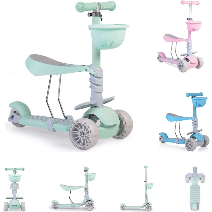 Moni Kinderroller Bubblegum 2 in 1, Höhe einstellbar, Sitz abnehmbar, 3 Räder, Farbe:grün