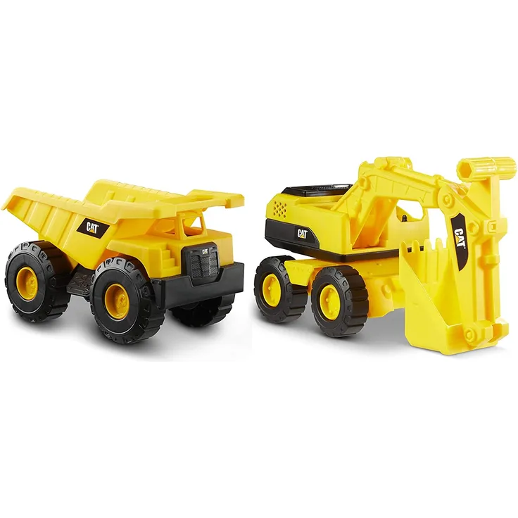 Caterpillar by Funrise 82053 Caterpillar, CAT Tough Rigs Schwerfahrzeug-Sammlung, Kipper und Excavator, 2er-Pack Baufahrzeug, Gelb
