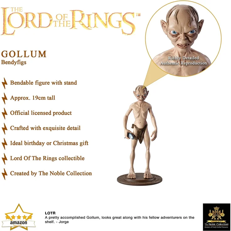 The Noble Collection Bendyfigs Gollum Officially Licensed 19cm Lord of The Rings Bendable Toy Posable Collectable Doll Figures with Stand - for Kids & Adults – Bild 3